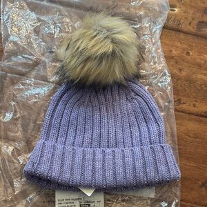 J. Crew Lavender Knit Beanie with Faux Fur Pom-Pom